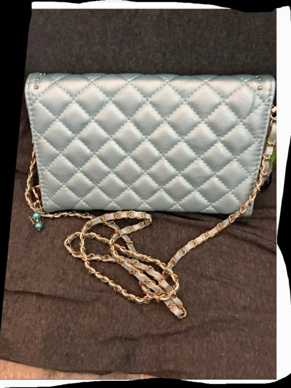 Badgley Mischka Quilted Light Blue Crossbody with Chain Strap - Picture 8 of 8